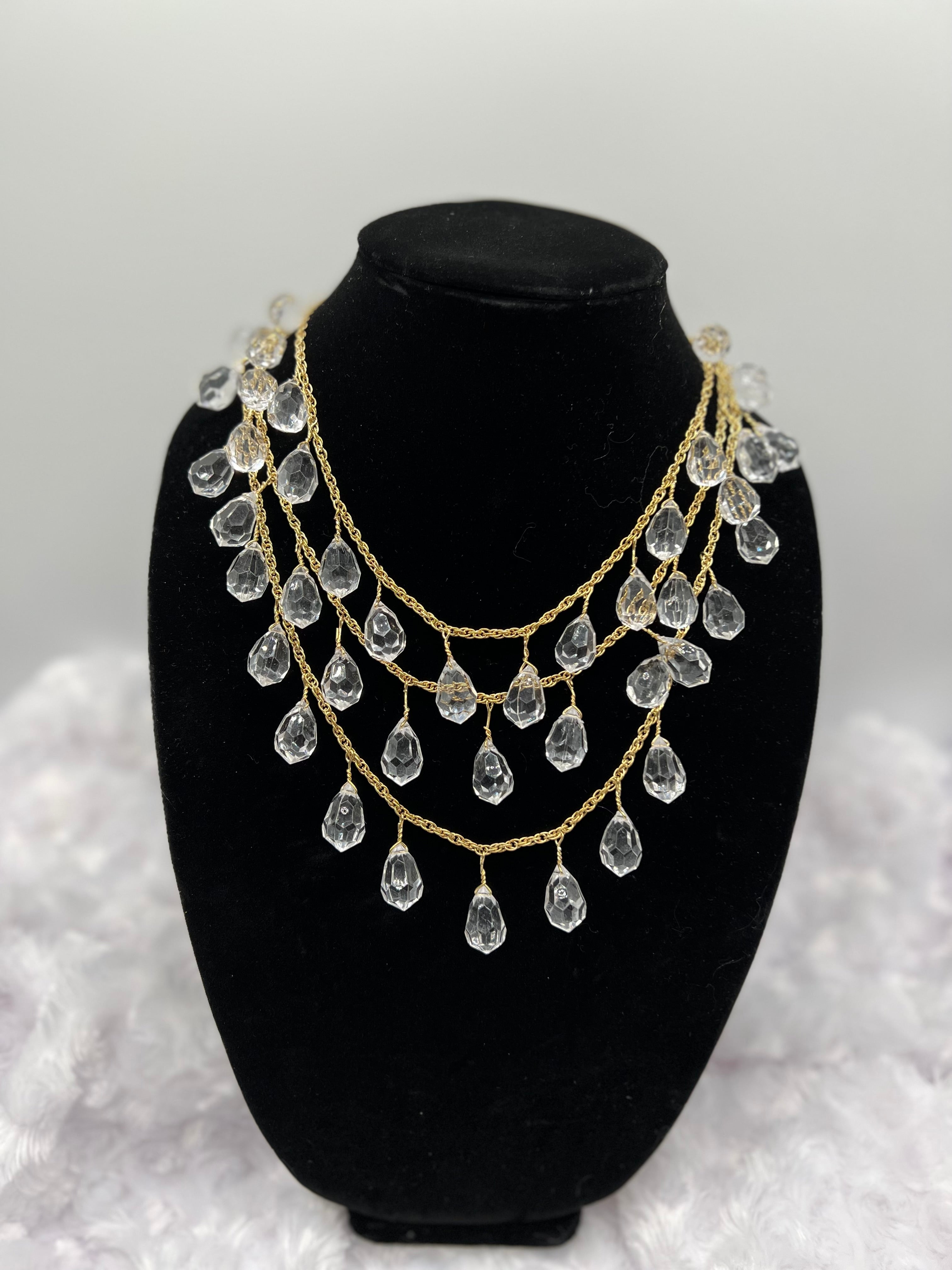 Jewel Multi-layer Gold and Clear Necklace Set N021