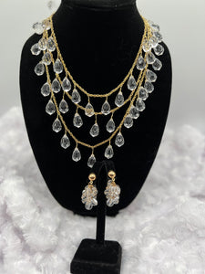 Jewel Multi-layer Gold and Clear Necklace Set N021