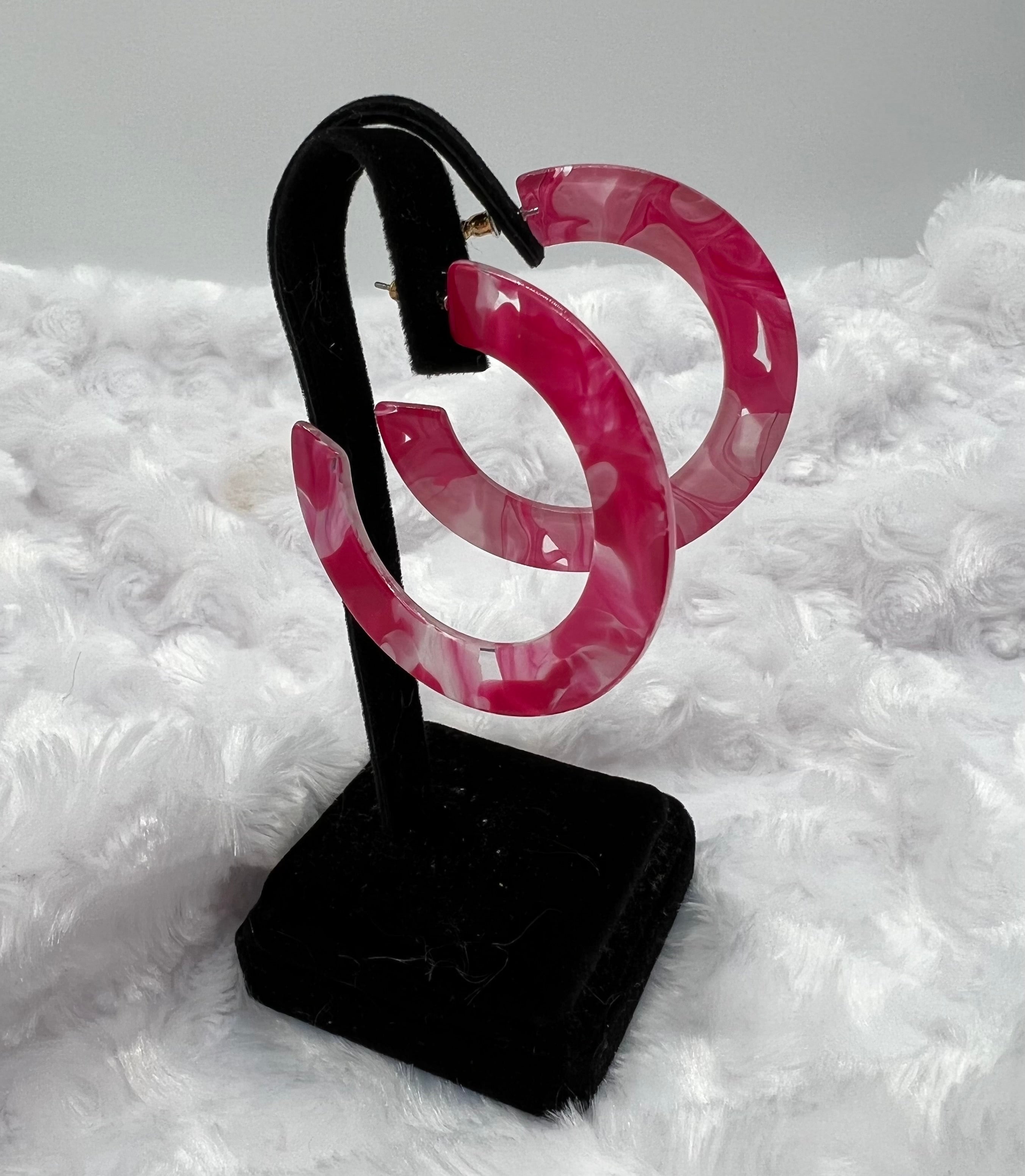 Fushia Clear Hoop Earrings E019