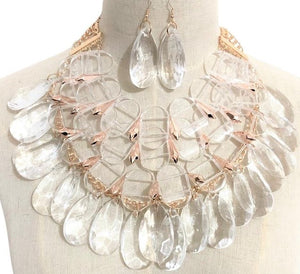 Anna Lucite Gold and Clear Stones Necklace Set 009