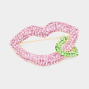 RHINESTONE LIP HEART PIN BROOCH PN001