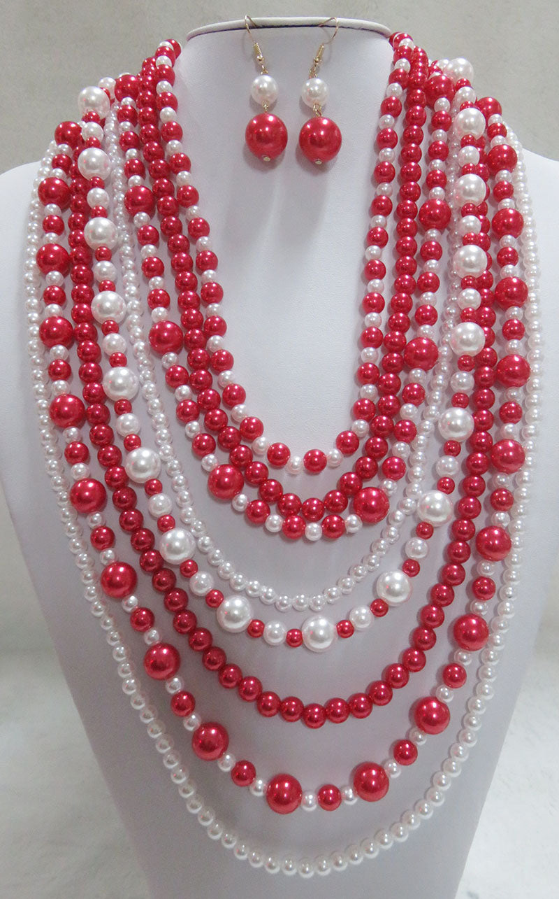 Audrey Pearl Red and White Necklace 012