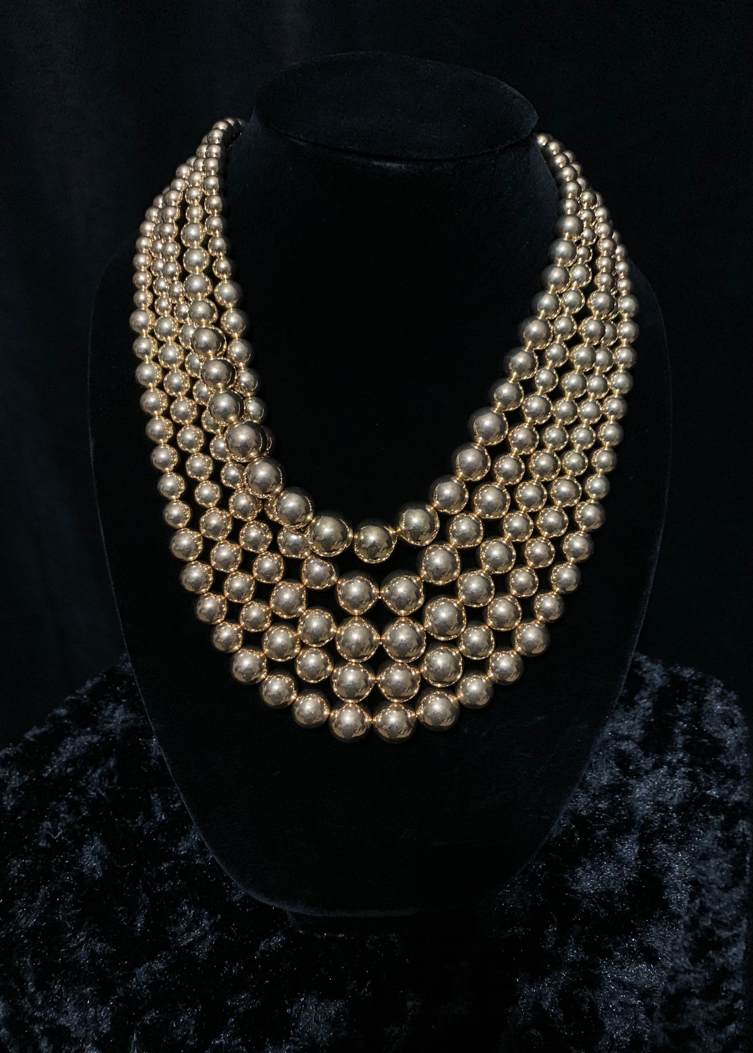 Michelle 5 Stand Gold Metallic Pearl Necklace 015