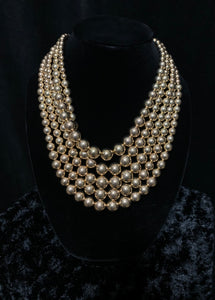 Michelle 5 Stand Gold Metallic Pearl Necklace 015