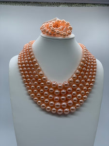 Michelle 5 Stand Peach Pearl Necklace 015