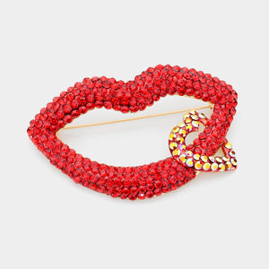 RHINESTONE LIP HEART PIN BROOCH PN002